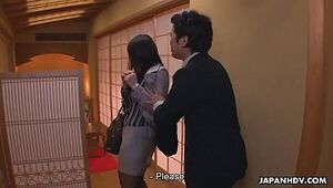 Japanese secretary is used by her chief at the restaurant