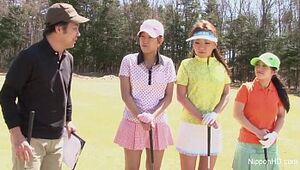 Japanese nubile femmes plays golf bare